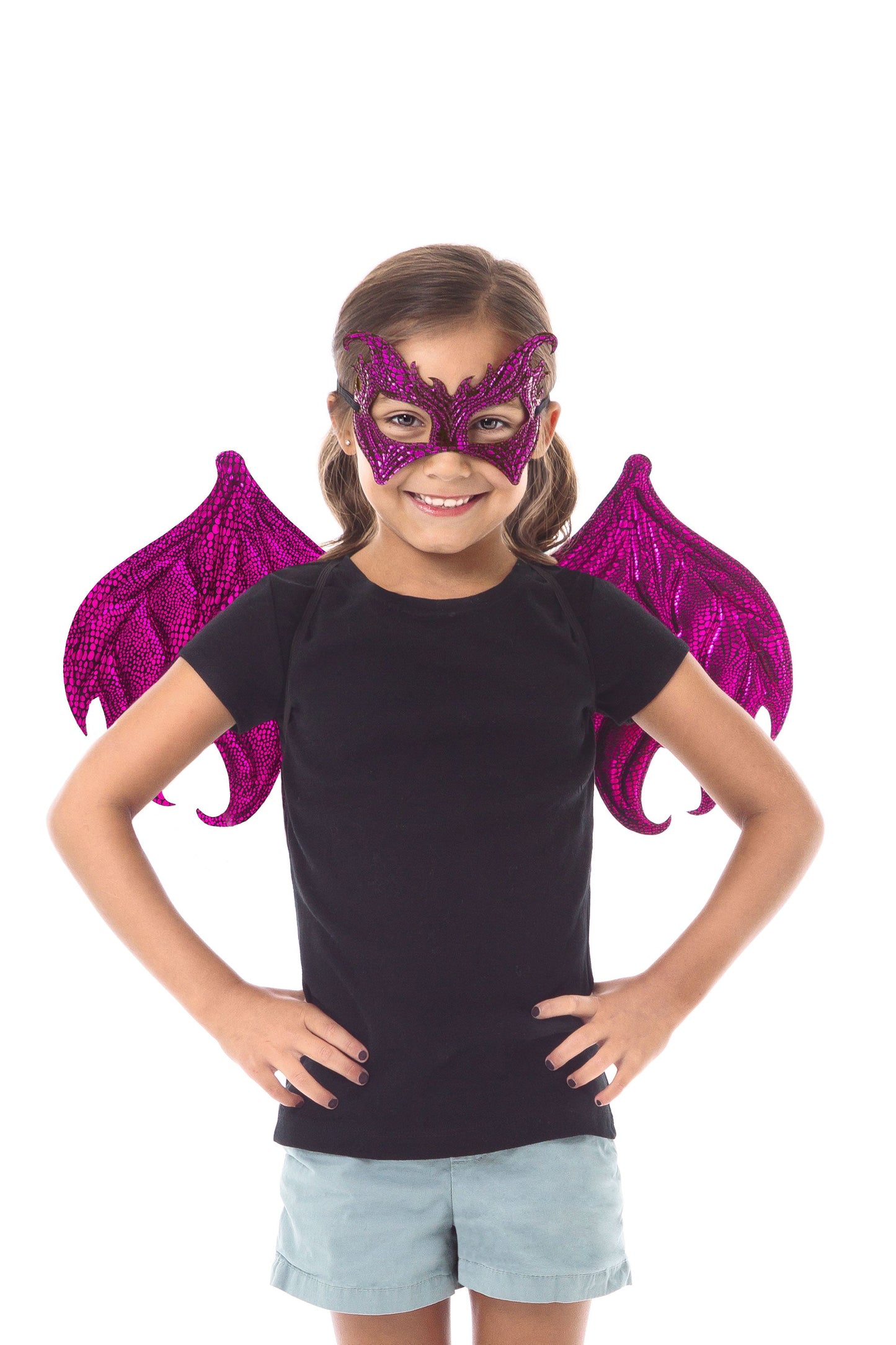 Ensemble d'ailes et de masque de dragon magenta